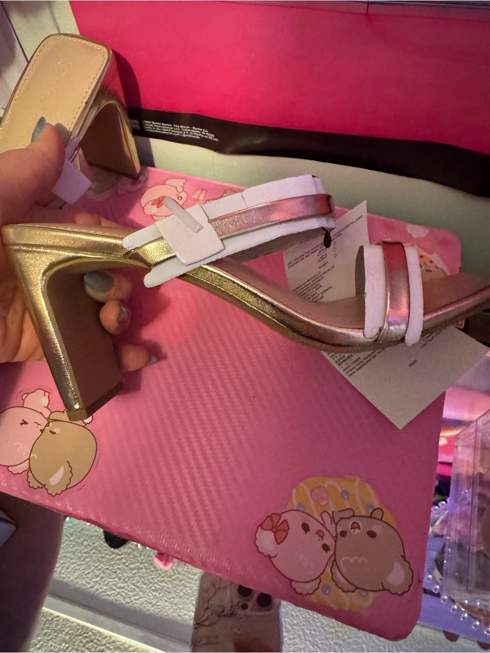Metallic Gold and White Strappy Block Heel Sandals